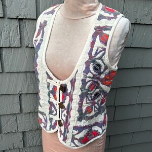 HOLD Mary S The Territory Ahead cream purple patchwork cotton contrast vest 6